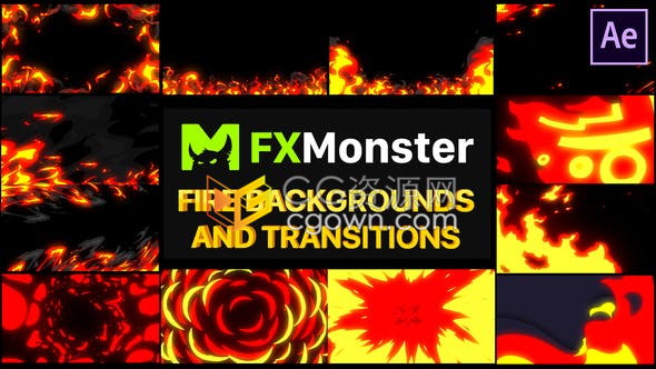 AE模板燃烧火焰效果与转场动画卡通手绘风格设计效果视频