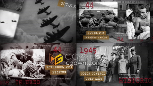 历史幻灯片世界大战复古纪录片编年史相册视频动画-AE模板