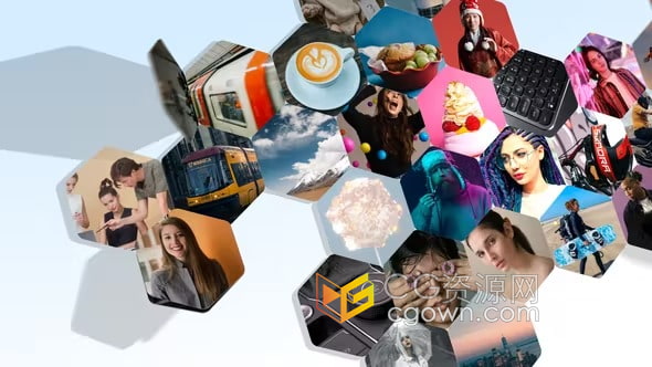 AE模板-六边形翻转动画多照片拼贴照片墙Stomp片头