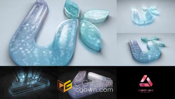 AE模板-3D明亮光泽数字LOGO玻璃质感企业标志动画