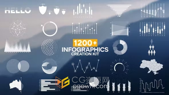 1200+信息图表含条形图折线图饼图箱线图Kagi/蜡烛图和趋势线等-AE模板