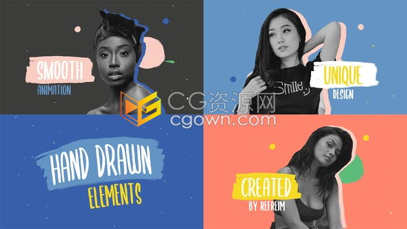 AE模板制作抽象艺术手绘涂鸦动画风格介绍人物视频效果