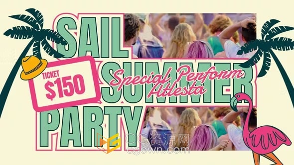 AE模板-夏日派对活动预告舞蹈音乐会表演贴纸动画介绍视频