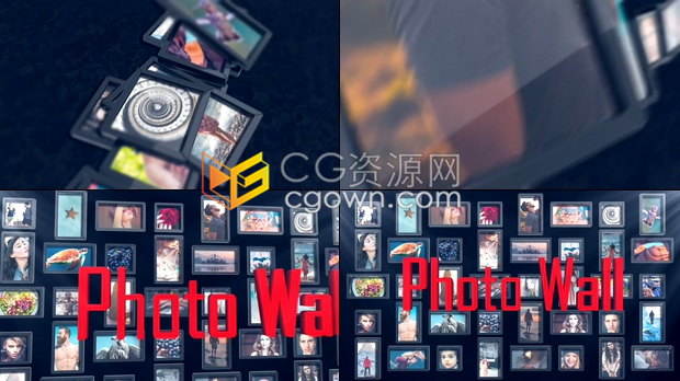 AE模板优雅美丽照片墙展示旅行纪念活动办公室场景照片开场