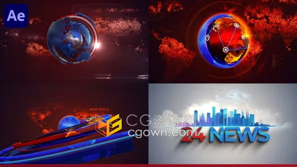 AE模板-新闻开场白商业信息技术新闻主题介绍新闻频道包装片头