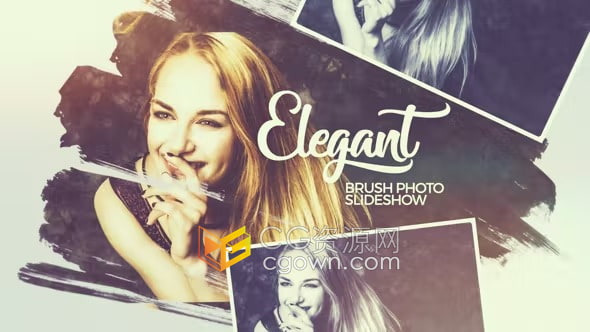 AE模板-优雅笔触风格创建现代干净画笔照片幻灯片