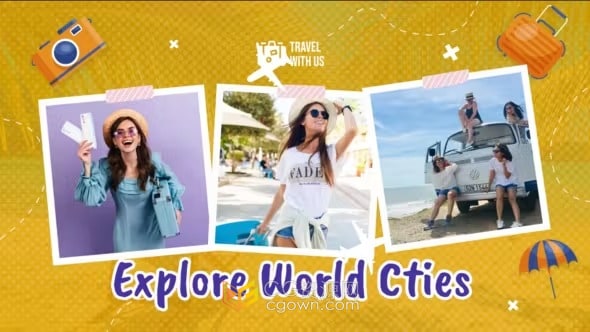 AE模板-冒险旅行参观录像海滩派对幻灯片假期照片相册