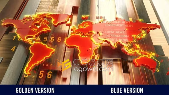 AE模板-3D世界地图动画场景新闻活动开场视频Broadcast News World Opener