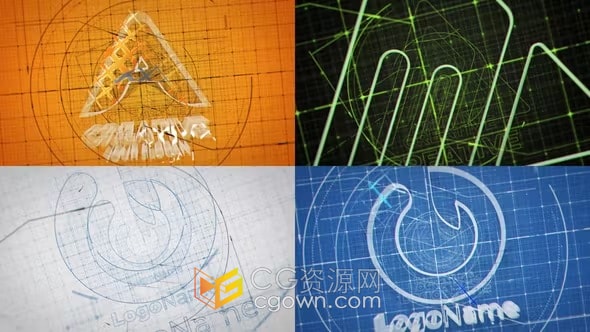 AE模板-线条绘制重叠动画设计蓝图建筑公司LOGO演绎
