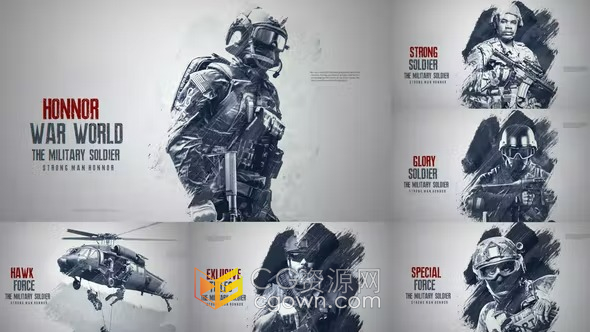 AE模板-笔刷素描风格军事教育宣传片怀旧相册