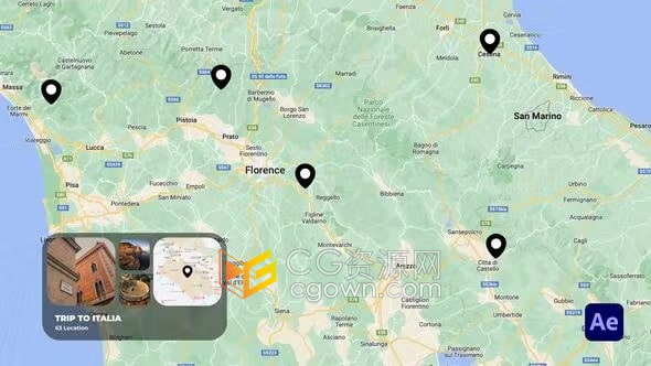 AE模板-时尚创意地图路线旅程坐标位置信息标题动画