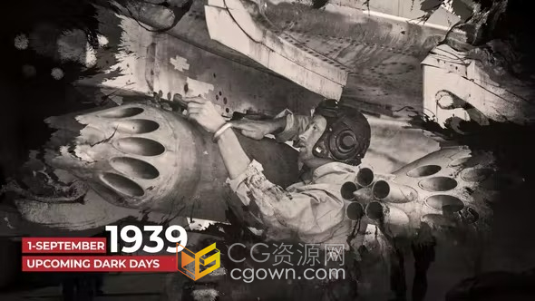 AE模板-神秘感黑白灰色调战争录影历史开场白