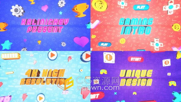 AE模板-8Bit位复古风格4K分辨率3D元素80年代VHS动画游戏视频片头