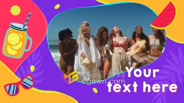 AE视频模板-夏季风格明亮色彩假期旅行欢乐派对幻灯片