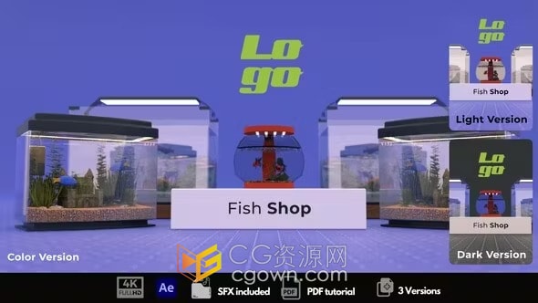 AE模板-水族馆用品鱼缸店铺宣传网址LOGO介绍