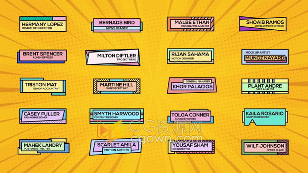 AE模板-20组卡通漫画标签风格视频字幕条4K分辨率