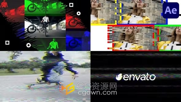 AE模板-故障风格彩色时尚动画毛刺效果视频开场白