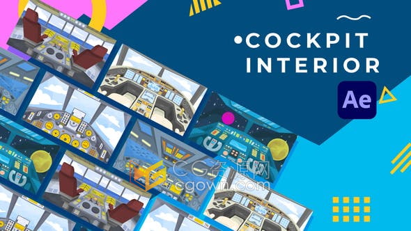 AE模板-5个现成场景飞机驾驶舱内部设置仪表盘图形动画
