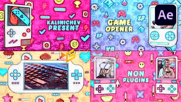 AE模板-复古游戏像素化视频开场Gaming Pixel Opener