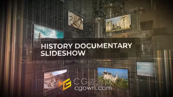 AE模板-抽象图书馆风格化动态动画3D场景历史相册怀旧纪录片