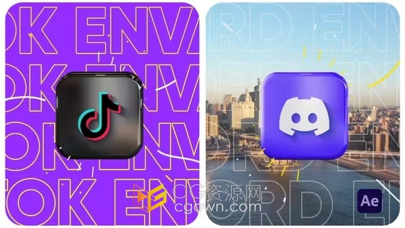 AE模板-彩色叠加3D形状片尾LOGO动画光泽感标识显示