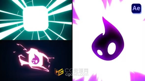 AE模板-卡通多彩能量闪光2D FX 标志动画