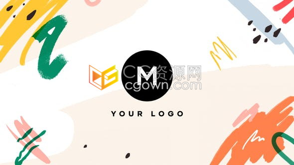 AE模板手绘笔刷涂鸦艺术效果热带风格创意徽标LOGO动画