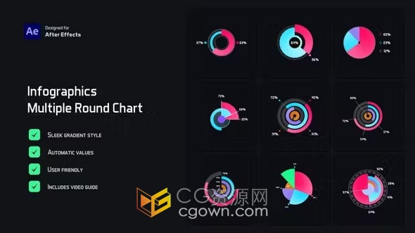 动态多渐变圆形图表信息图表商业报告教育内容演示-AE模板