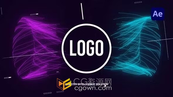 AE模板-快速粒子轨迹彩色线条演示大数据故障标志片头