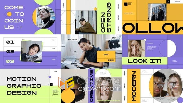 AE模板-大胆色彩排版几何圆圈线条感受复古氛围创意视频片头