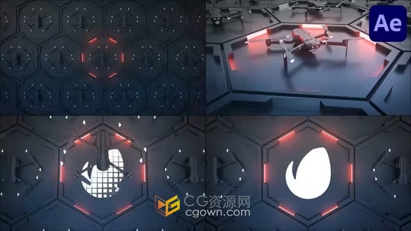 AE模板-逼真的3D无人机启动起飞展示品牌LOGO动画
