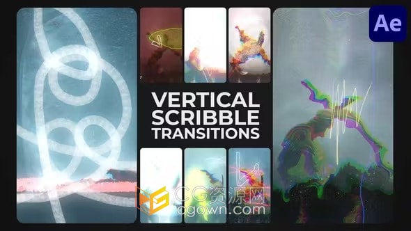 卡通手绘涂鸦风格动画垂直过渡效果-AE转场模板
