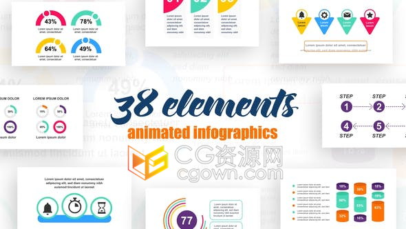 AE模板38种企业信息图表设计动画时间线工作流分析介绍效果视频
