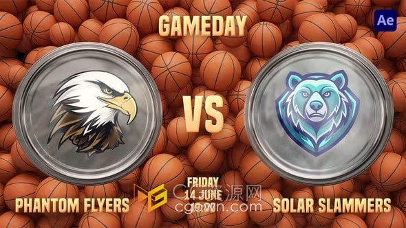 AE模板-篮球队对阵3D玻璃屏幕体育赛事包装开场