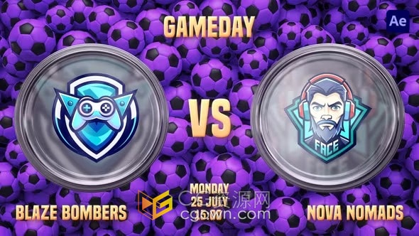 AE模板-足球队对阵3D玻璃屏幕挤出动画2024世界杯片头包装