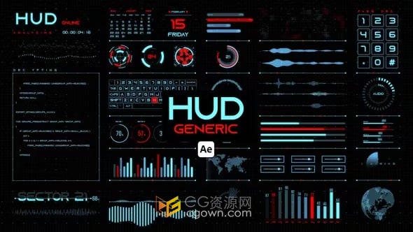 AE与PR模板-全息科技HUD军事技术科学健身计算机信息图形元素
