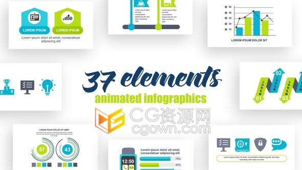 AE模板37组摘要列表介绍分析项目统计信息图表工作流图形动画