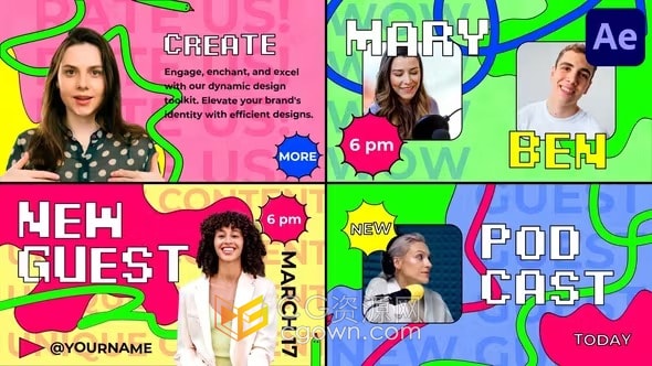 AE模板-俄罗斯方块像素风格名人博主采访主持人介绍宣传片