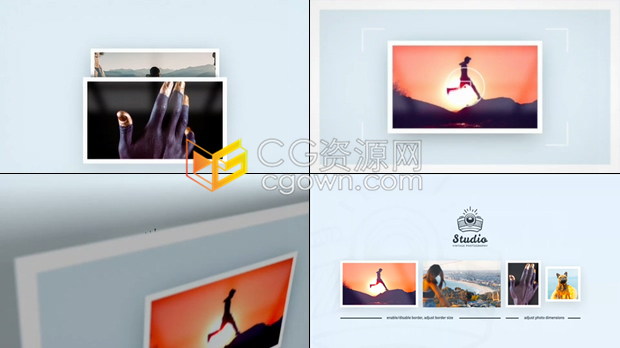 AE模板简约美丽光泽照片微妙阴影效果摄影标志片头带快门音效背景音