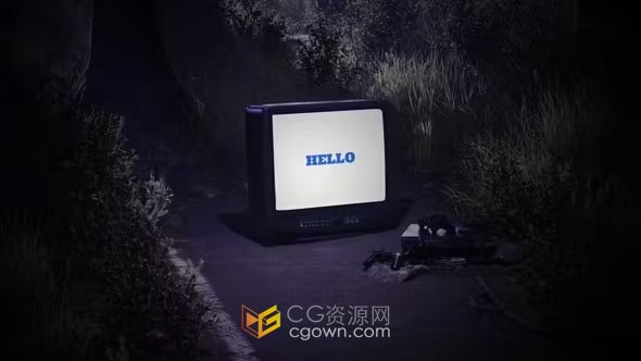 AE模板-夜晚森林场景老电视游戏机标志揭晓