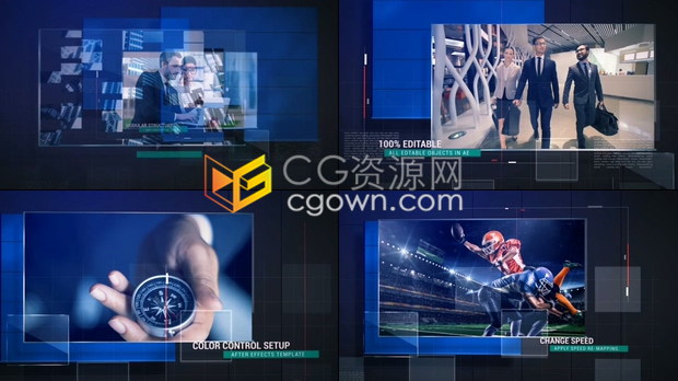 AE模板现代简洁网格方框线条演示商业宣传公司业务介绍视频幻灯片
