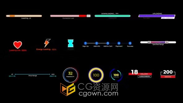 15个外观简洁创意加载条形图和计数标题进度动画-AE模板