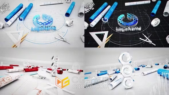 AE模板-建筑设计企业施工蓝图三维场景技术LOGO片头