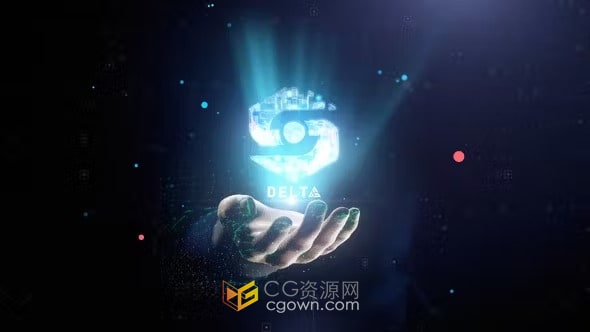 数字手全息图演示发光标志动画-AE模板