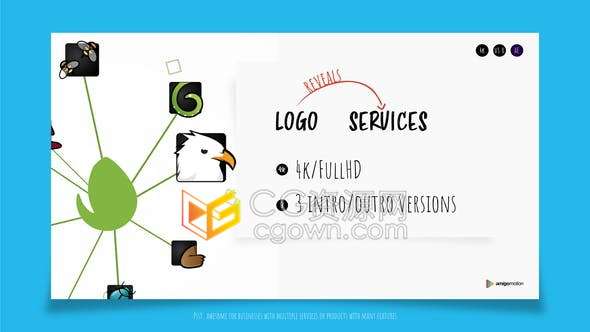 AE模板非常生动有趣手指点击图标logo展示产品功能服务动画创意标志片头