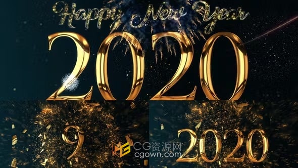 金色数字爆炸粒子新年倒计时片头-AE倒数模板
