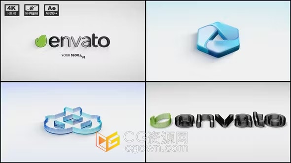 AE模板-3D简洁绘图标志干净光泽感挤出LOGO动画