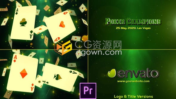 AE模板/PR预设-赌博表演扑克赛事赌场拉斯维加斯娱乐主题扑克牌演绎标志logo动画