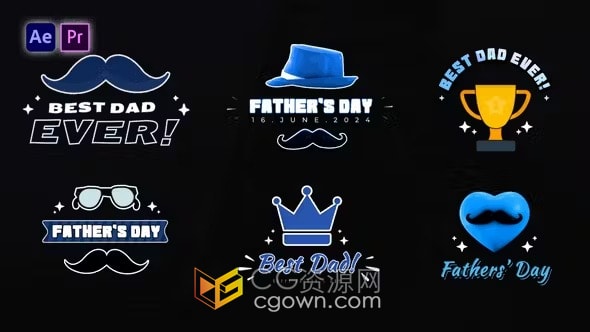 AE&PR模板-卡通动态图形父亲节相关主题动画标题