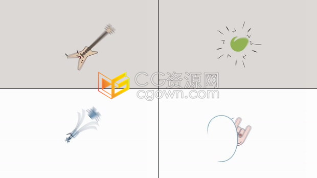 AE模板卡通活力吉他音乐元素演绎摇滚风音乐会音乐频道标志片头